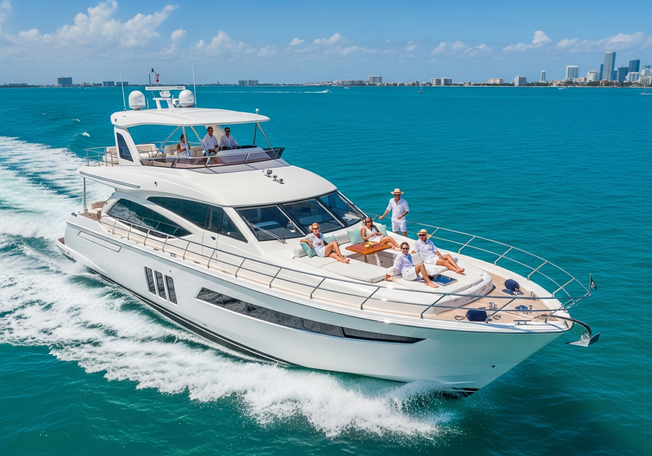 55ft Azimut Flybridge luxury yacht charter Miami Beach - perfect for bachelorettes