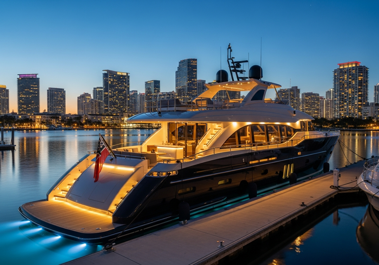 80ft Ferretti superyacht rental Miami - ultra luxury yacht with jacuzzi