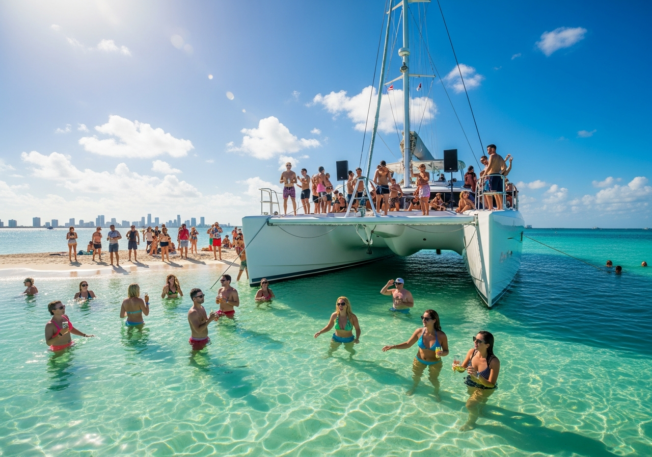 45ft Lagoon party catamaran rental Miami - spacious deck for group events